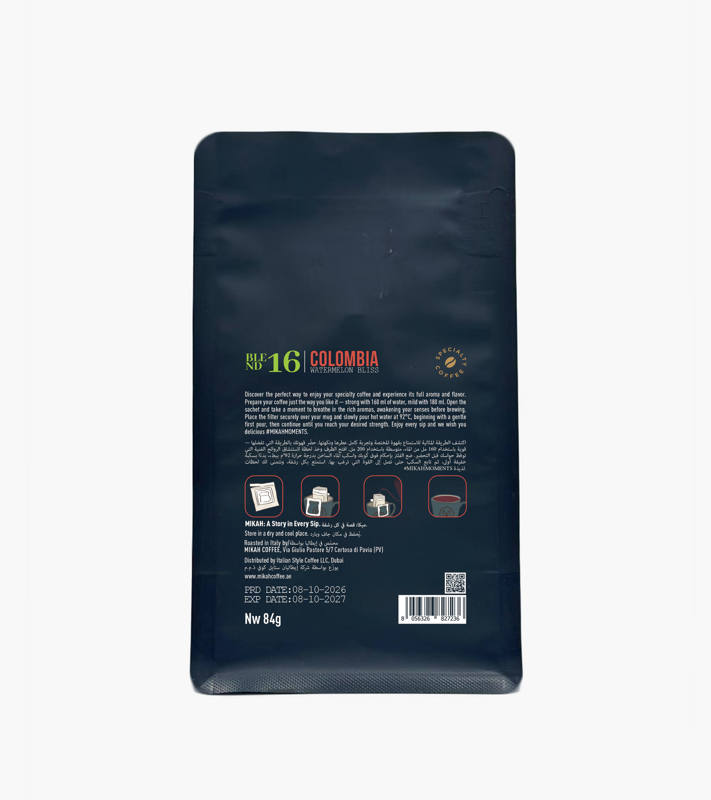 
                  
                    MIKAH Colombia Watermelon Bliss Specialty Pour Over Coffee 84g
                  
                